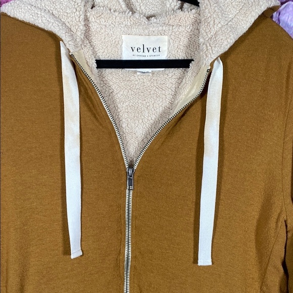 Velvet Hoodie M Brown Sherpa Zip-Up by Graham & Spencer Cozy Streetwear Jacket - Picture 3 of 8